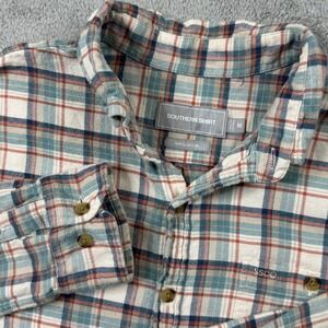 Southern Shirt Flannel Button Down Mens Medium Blue Plaid Cotton Excellent SSCO